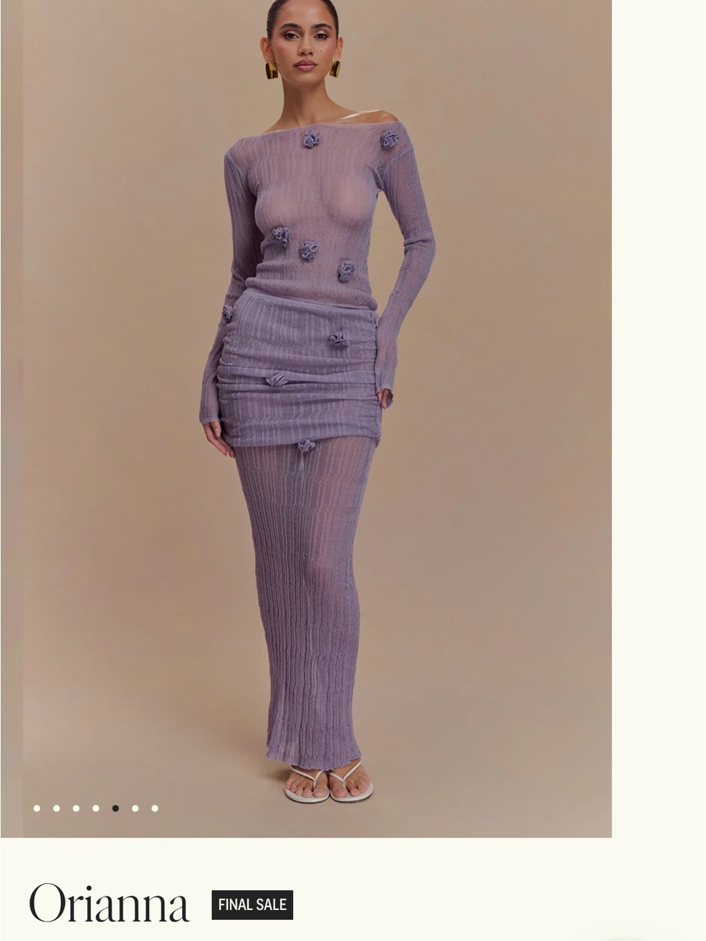 Meshki Lilac Sheer Knit set with Floral Appliqués